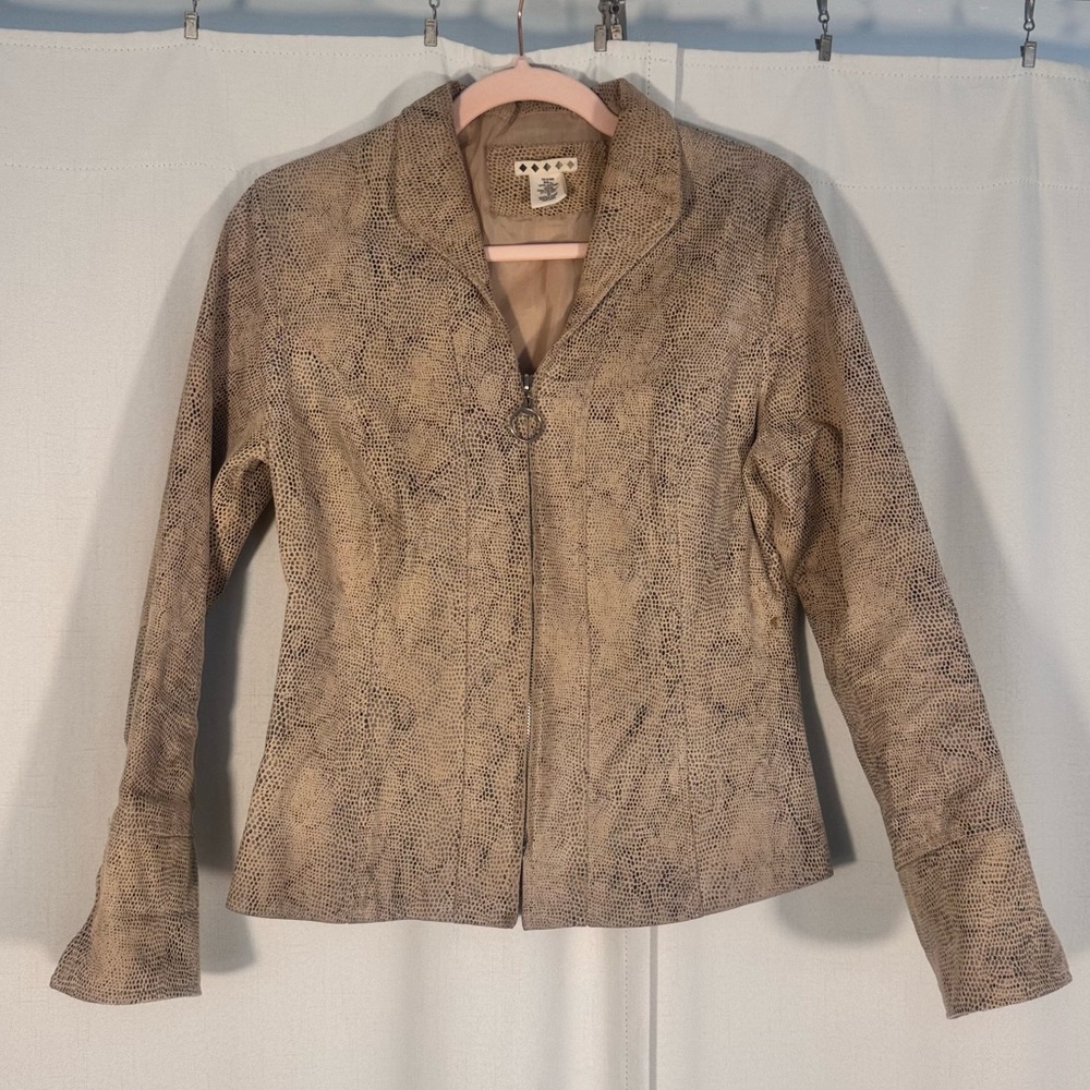 Genuine Leather Snakeskin Print Textured Jacket